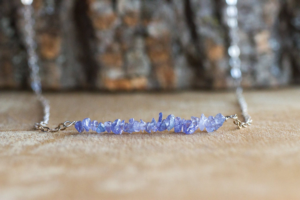 Raw Tanzanite Bar Necklace in Silver or Gold - Raw Crystal Necklace - December Birthstone Necklace - December Birthday Gift for Her