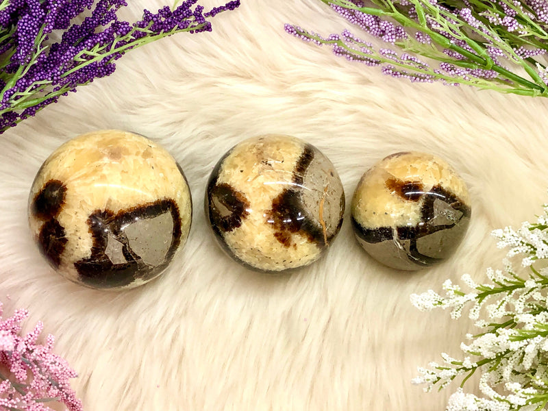 Septarian Nodule Spheres - Grounding Stones - Aragonite - Calcite