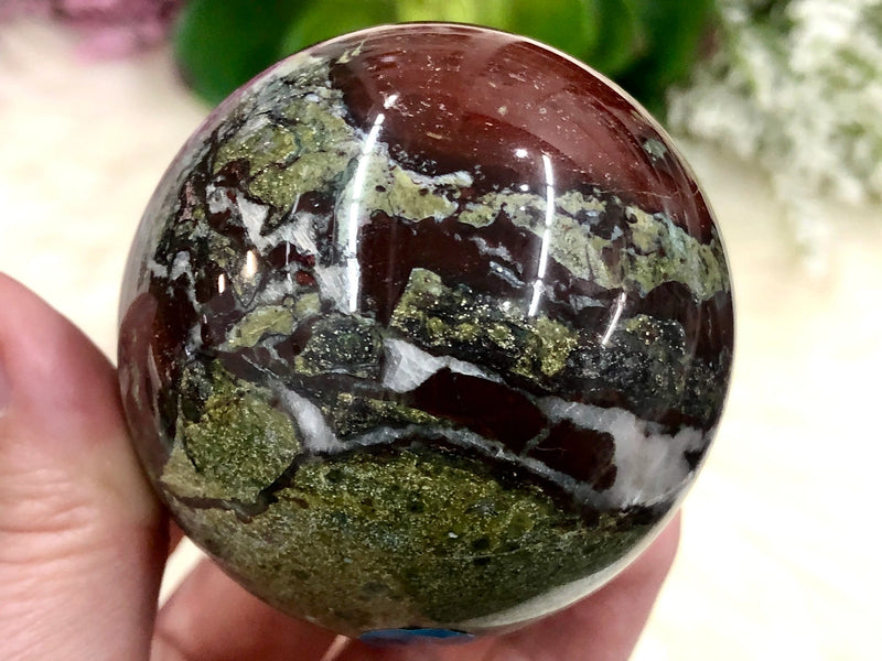 Dragon Blood Jasper Sphere 57mm ALQ - Grounding Stone - Crystal Grid - Altar Decor