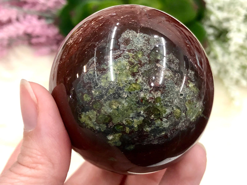 Dragon Blood Jasper Sphere 57mm ALS - Grounding Stone - Crystal Grid - Altar Decor