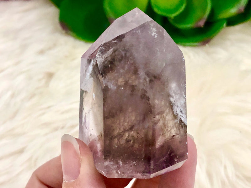 Amethyst Point with Smoky Phantom 57mm ANY - Protection Stone - Third-Eye and Crown Chakra