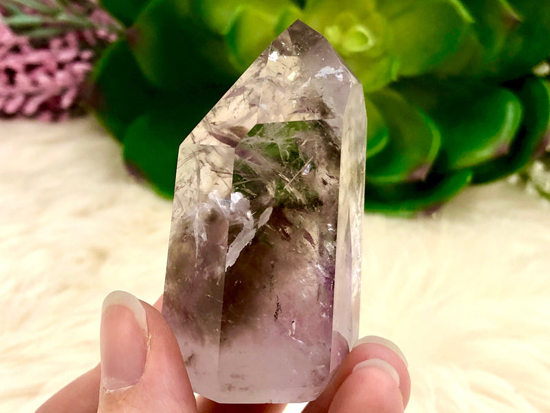 Amethyst Point with Smoky Phantom 60mm AOB - Protection Stone - Third-Eye and Crown Chakra