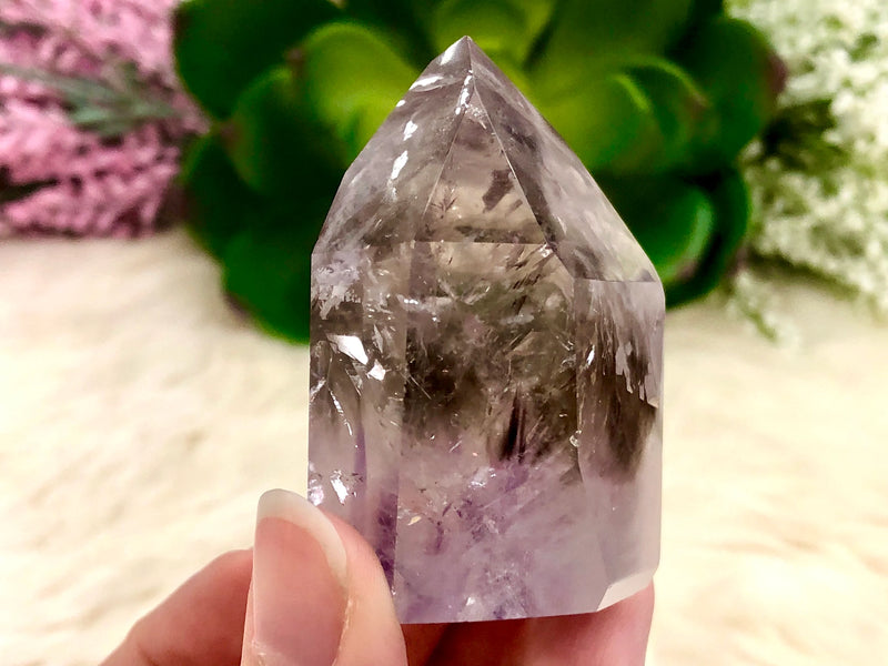 Amethyst Point with Smoky Phantom 58mm AOU  - Protection Stone - Third-Eye and Crown Chakra