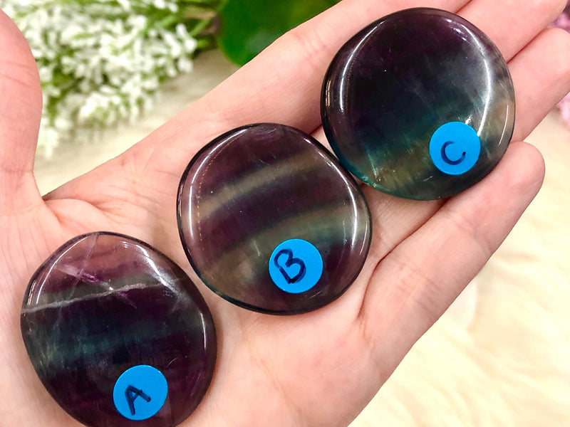 Rainbow Fluorite Flat Worry Stones - Protection Stones - Chakra Cleansing Stone