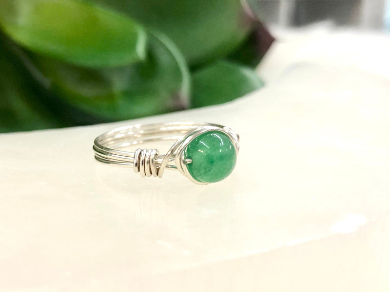 Green Aventurine Wire-Wrapped Ring - Heart Chakra Jewelry