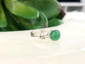Green Aventurine Wire-Wrapped Ring - Heart Chakra Jewelry