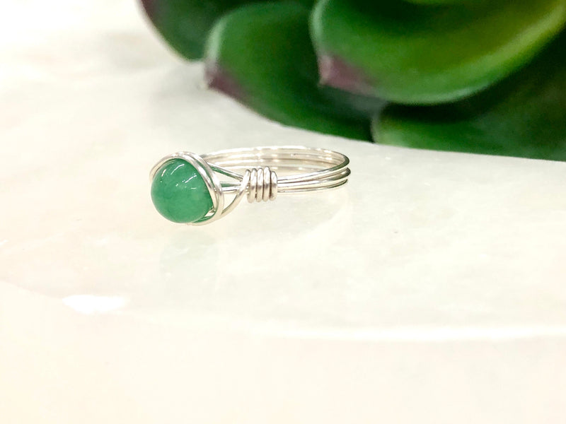 Green Aventurine Wire-Wrapped Ring - Heart Chakra Jewelry