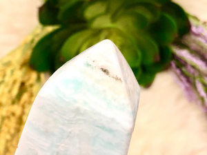 Blue Aragonite Crystal Obelisk 126mm LH -  Throat & Heart Chakra Stone