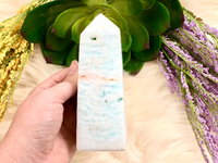 Blue Aragonite Crystal Obelisk 126mm LH -  Throat & Heart Chakra Stone