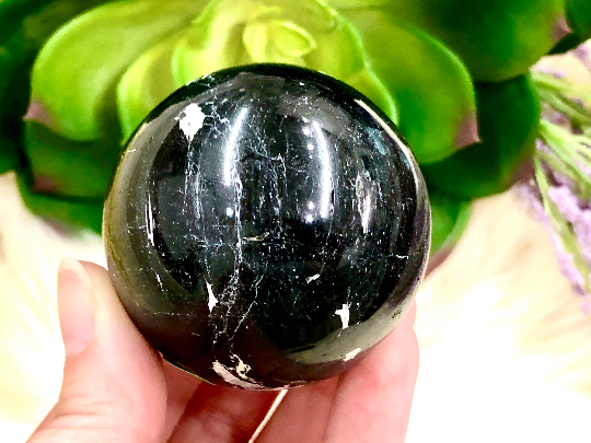 Black Tourmaline Sphere 50mm LU - Schorl - Root Chakra - Protection Stone