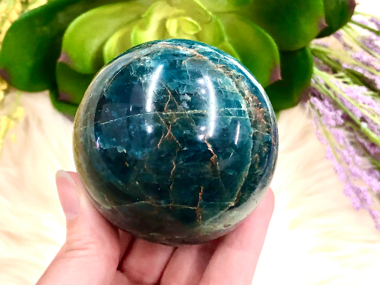 Blue Apatite Sphere 61mm LW - Third Eye & Throat Chakra Healing Crystal