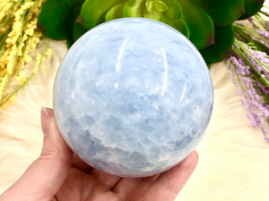 Blue Calcite Sphere 80mm LY - Anxiety Stone - Throat Chakra Stone