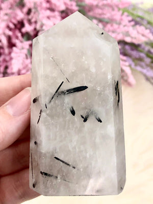Tourmalinated Quartz Point 77mm TY - Protection Crystal