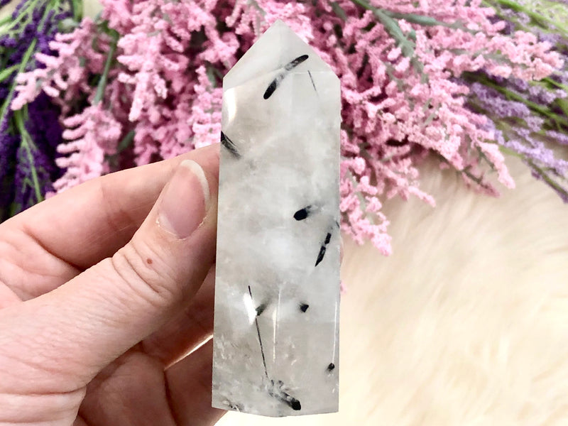 Tourmalinated Quartz Point 77mm TY - Protection Crystal