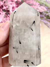 Tourmalinated Quartz Point 77mm TY - Protection Crystal