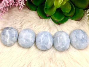 Blue Calcite Palmstones - Anxiety Crystal - Throat Chakra Stone
