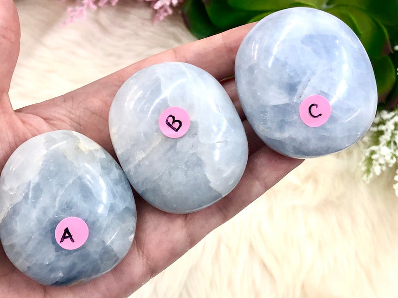 Blue Calcite Palmstones - Anxiety Crystal - Throat Chakra Stone