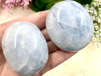 Blue Calcite Palmstones - Anxiety Crystal - Throat Chakra Stone