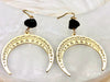 Raw Black Tourmaline and Brass Crescent Moon Earrings - October Birthstone