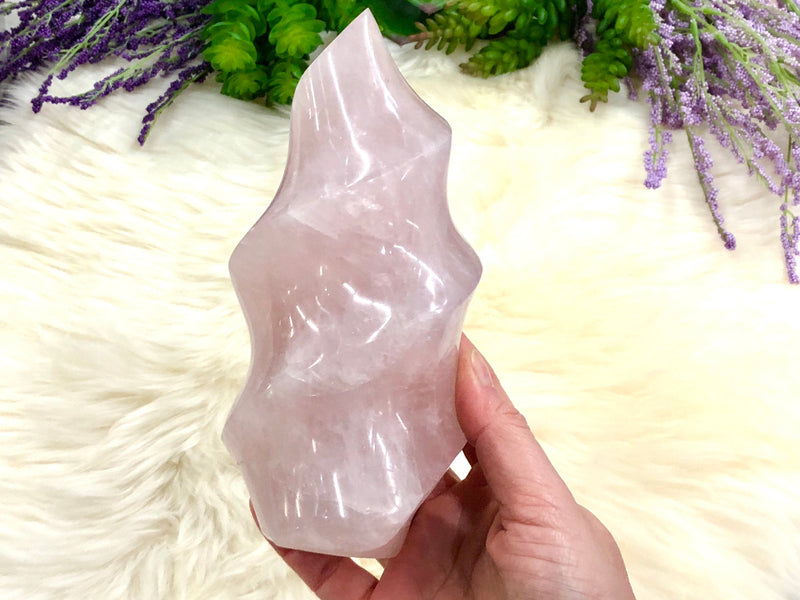 Rose Quartz Crystal Flame 153mm BU - Heart Chakra Stone