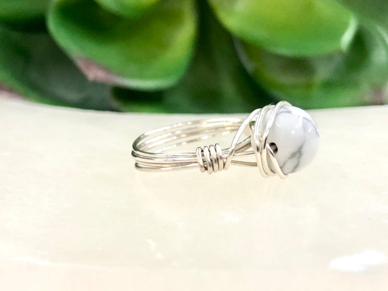 Howlite Wire-Wrapped Ring - Crown Chakra Jewelry