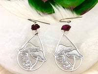 Raw Garnet & Stainless Steel Mushroom Earrings - January Birthstone