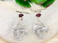 Raw Garnet & Stainless Steel Mushroom Earrings - January Birthstone