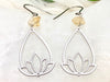 Raw Citrine & Stainless Steel Lotus Earrings - November Birthstone