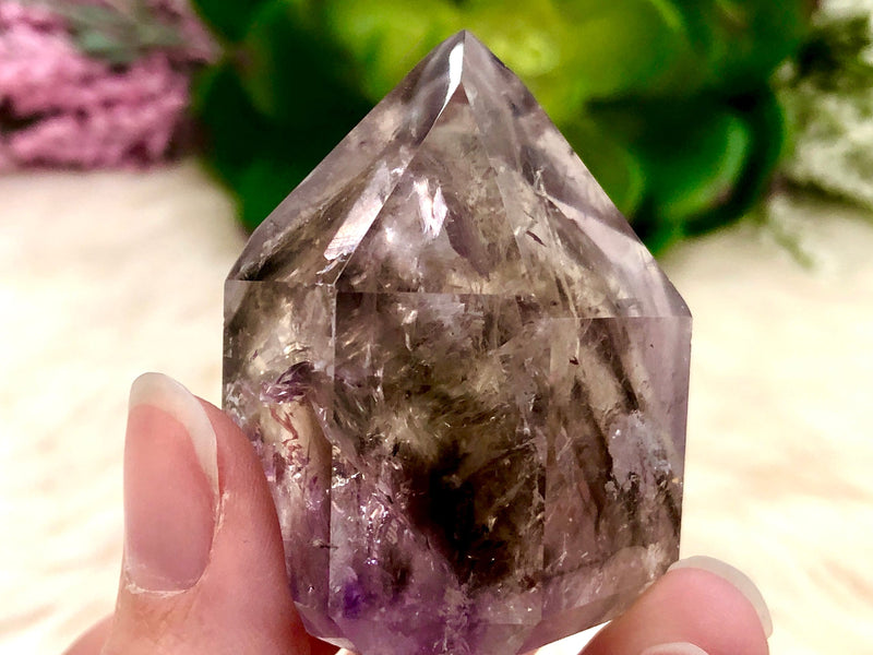 Amethyst Point with Smoky Phantom 49mm AOA  - Protection Stone - Third-Eye and Crown Chakra