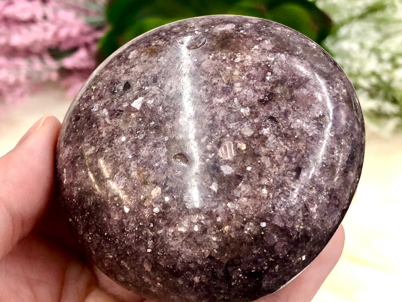 Lepidolite Palmstone 66mm APC - Lepidolite Gallet - Third Eye & Crown Chakra