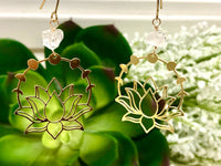 Raw Quartz & Brass Lotus Earrings - April Birthstone