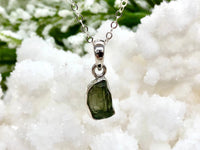 Genuine Moldavite Pendant Necklace in Sterling Silver - Crown & Heart Chakra Jewelry - Stone of Transformation - Tektite Jewelry