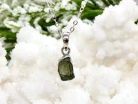 Genuine Moldavite Pendant Necklace in Sterling Silver - Crown & Heart Chakra Jewelry - Stone of Transformation - Tektite Jewelry