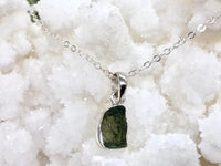 Genuine Moldavite Pendant Necklace in Sterling Silver - Crown & Heart Chakra Jewelry - Stone of Transformation - Tektite Jewelry