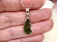 Genuine Moldavite Pendant Necklace in Sterling Silver - Crown & Heart Chakra Jewelry - Stone of Transformation - Tektite Jewelry