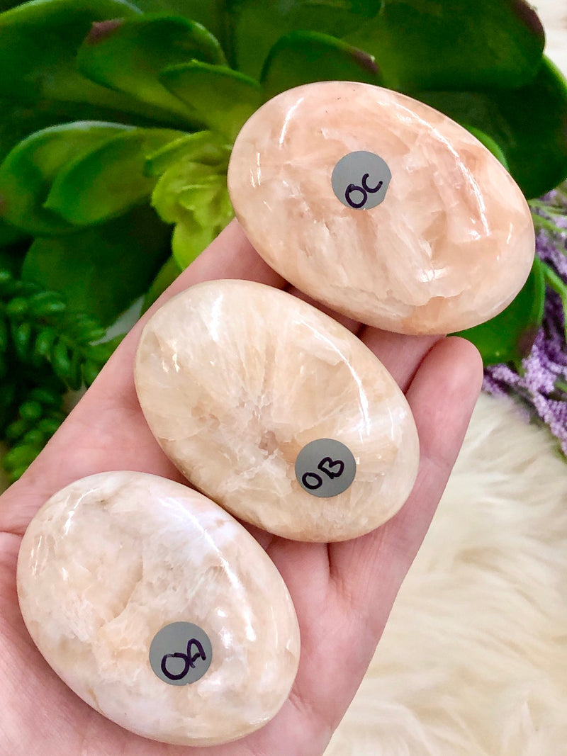 Stilbite Palm Stones - Heart Chakra stone - Third Eye Chakra stone - Crown Chakra stone