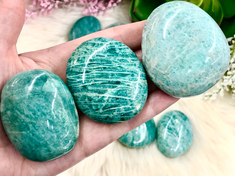 Amazonite Palm Stone - Heart and Throat Chakra - Reiki Healing Stone