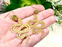 Raw Peridot and Serpent Crystal Earrings - August Birthstone