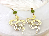 Raw Peridot and Serpent Crystal Earrings - August Birthstone