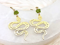 Raw Peridot and Serpent Crystal Earrings - August Birthstone