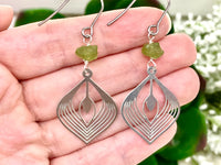 Raw Peridot and Stainless Steel Earrings - August Birthstone