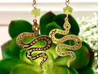 Raw Peridot and Serpent Crystal Earrings - August Birthstone