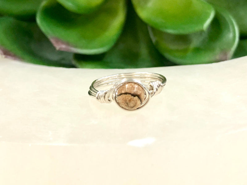 Picture Jasper Wire-Wrapped Ring - Dainty Jasper Ring - Root Chakra Jewelry