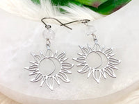 Raw Quartz & Stainless Steel Sun Earrings - April Birthstone