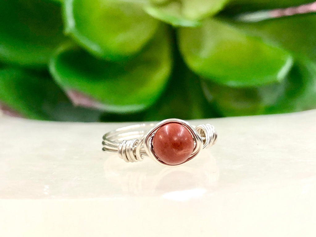 Red Jasper Wire-Wrapped Ring - Dainty Jasper Ring - Root and Sacral Chakra Jewelry