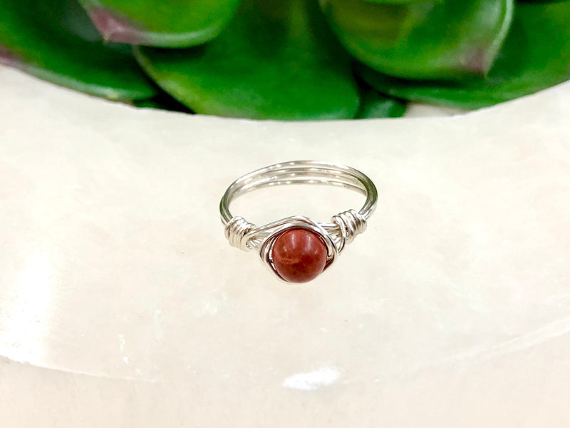 Red Jasper Wire-Wrapped Ring - Dainty Jasper Ring - Root and Sacral Chakra Jewelry