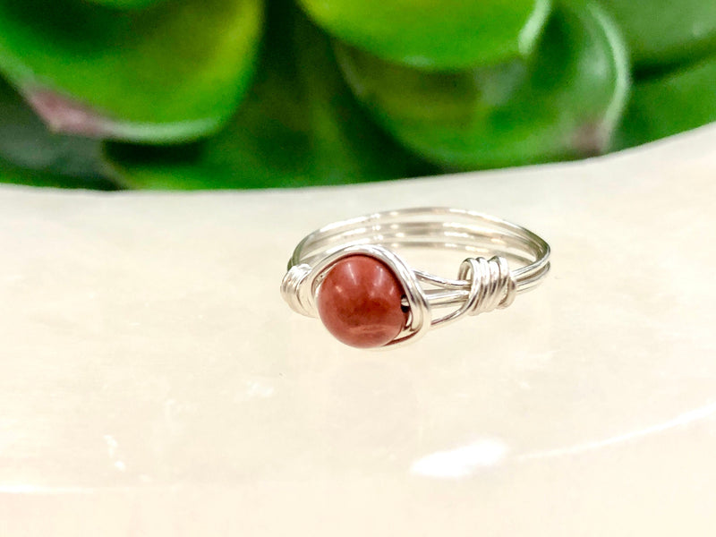 Red Jasper Wire-Wrapped Ring - Dainty Jasper Ring - Root and Sacral Chakra Jewelry