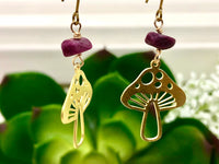 Raw Ruby and Mushroom Crystal Earrings - July Birthstone