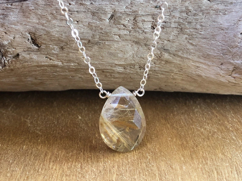 Rutilated Quartz Necklace - April Birthstone Jewelry - Aries Zodiac