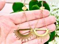 Raw Citrine & Brass Dangle Sun Earrings - November Birthstone